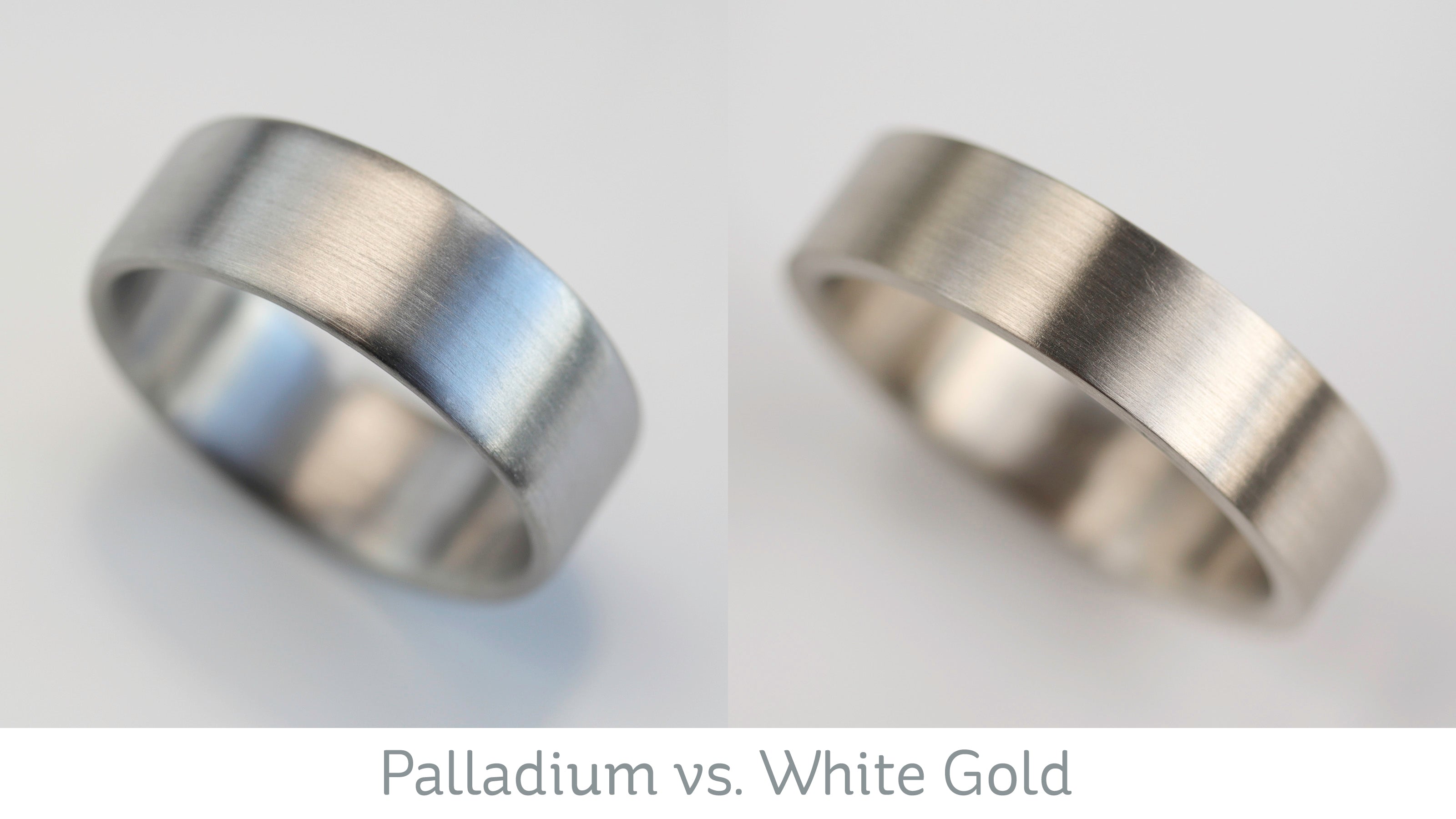 Wide Flat Matte Men's Wedding Bands in Palladium and 14k White Gold