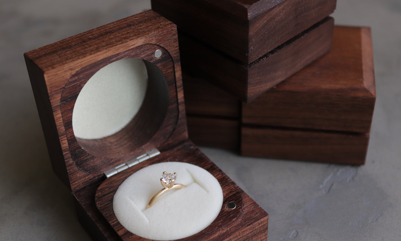 Handmade ring boxes from sustainable walnut