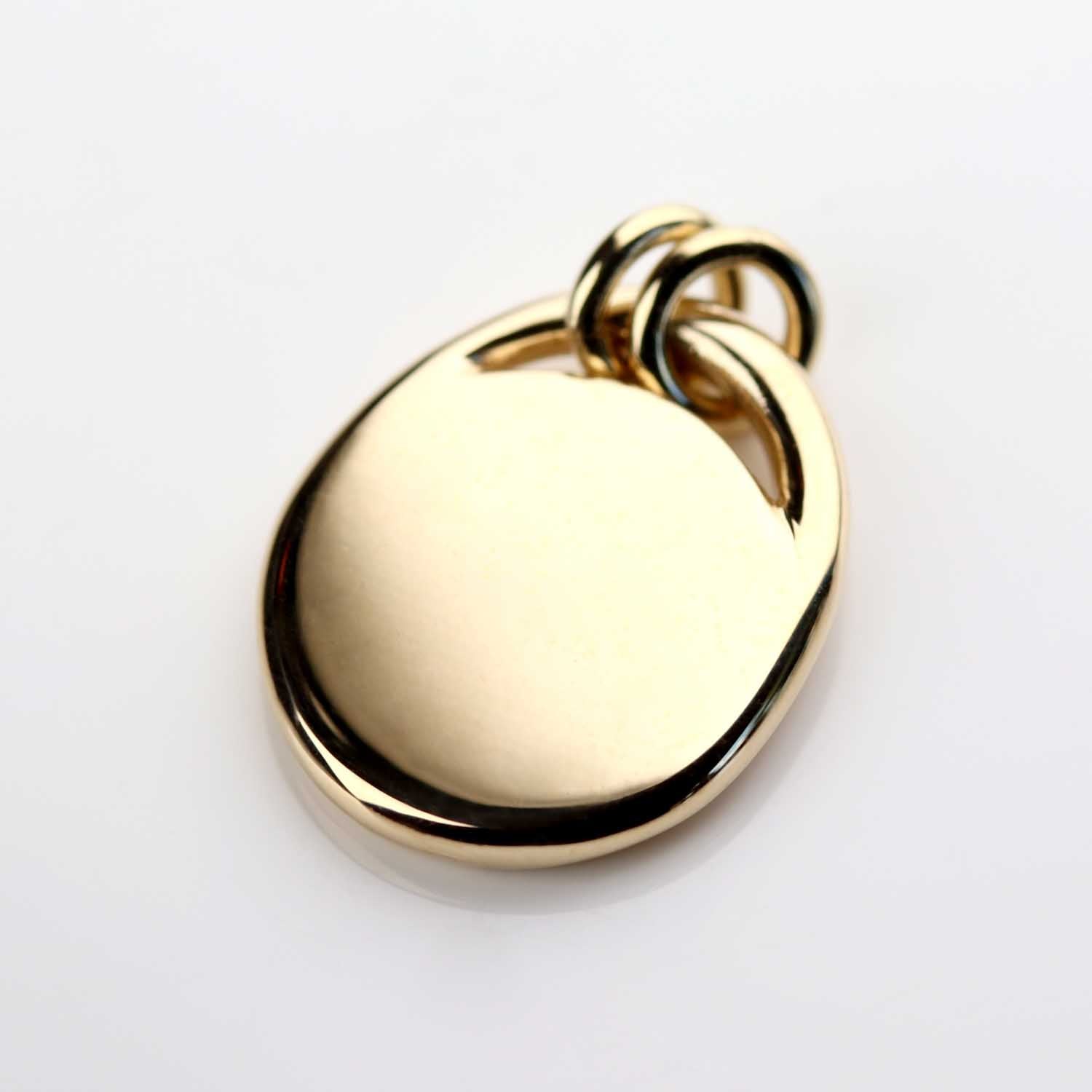 . Engravable Oval Pendant 14k Yellow Gold