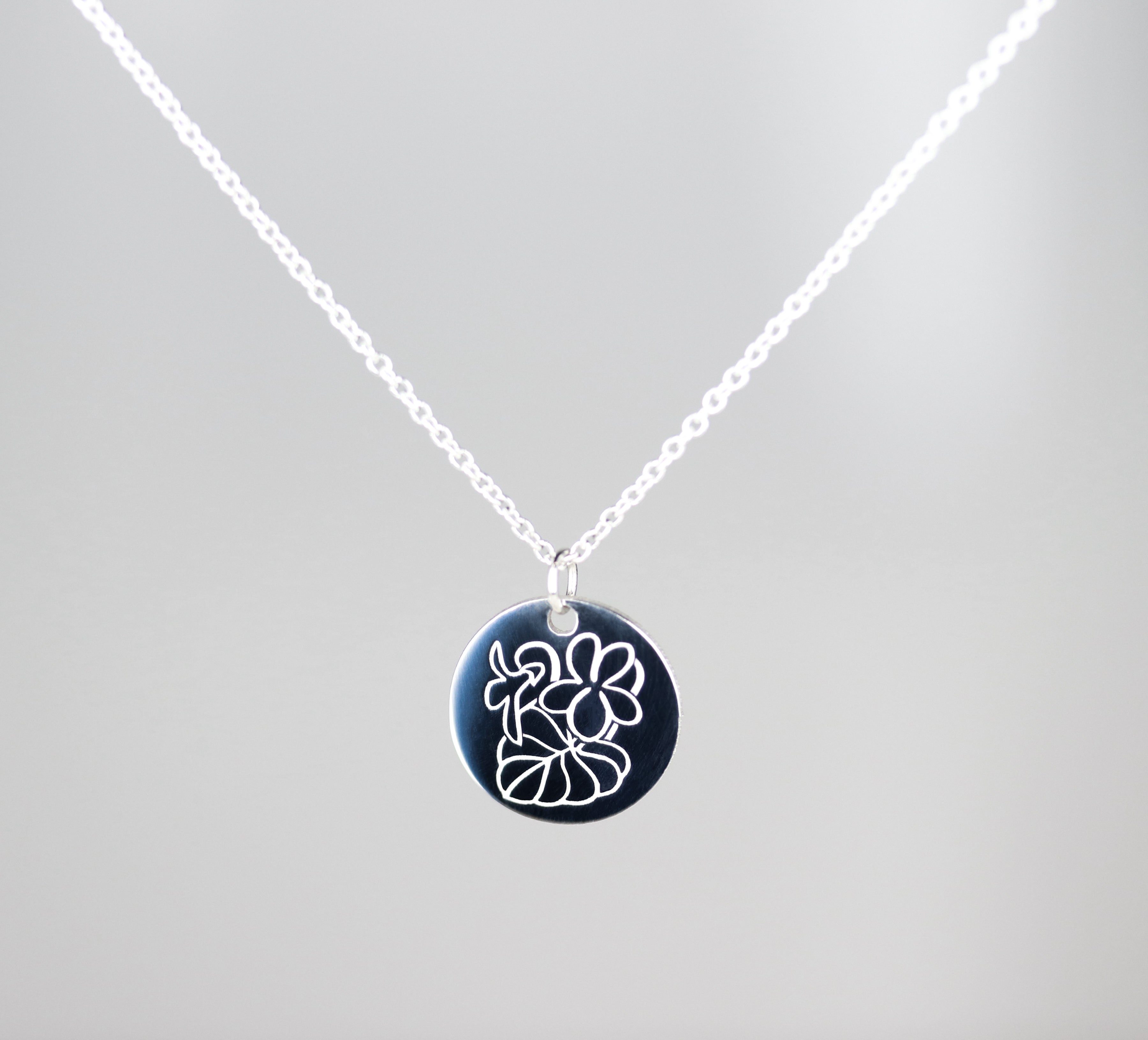 . Violet February Birth Flower Pendant