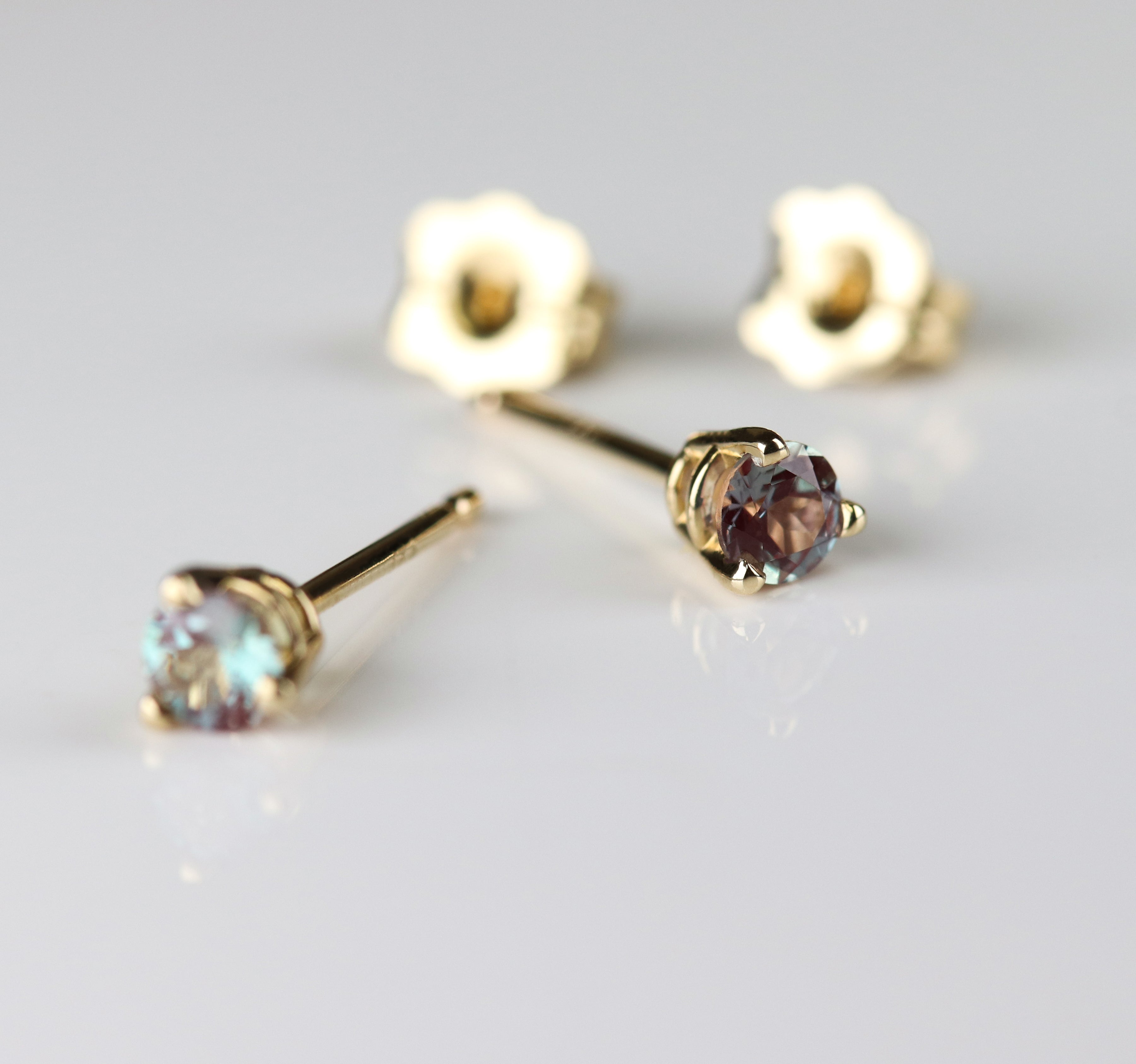 . Alexandrite Three Prong Basket Stud Earrings