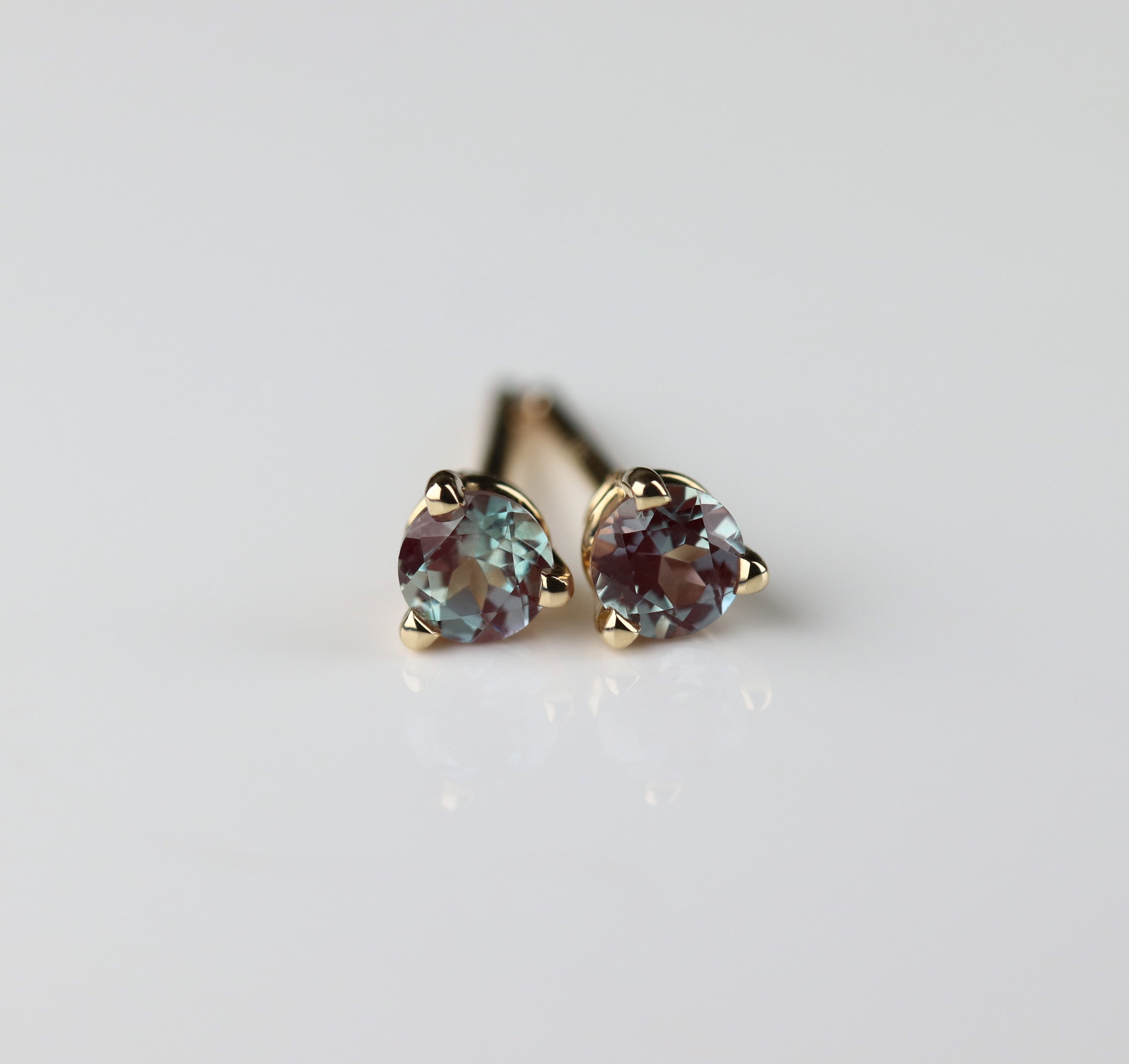 . Alexandrite Three Prong Basket Stud Earrings