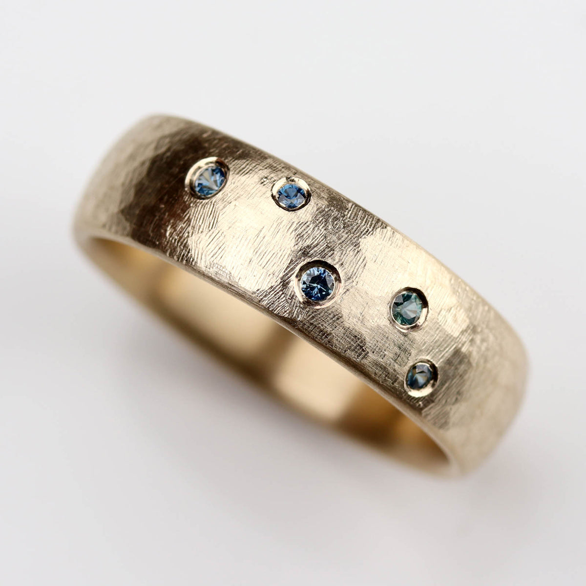 Stone Texture Classic Band with Flush Sapphires