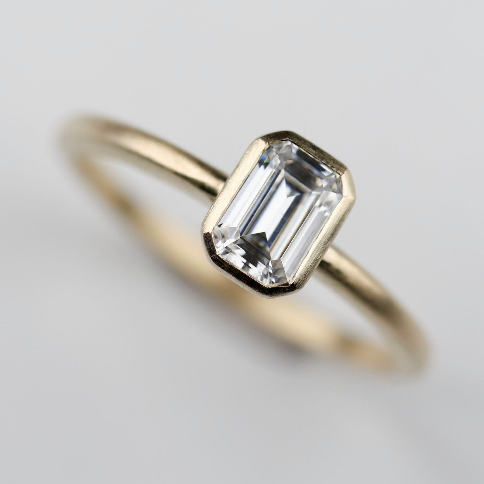 Emerald-cut Classic Bezel Solitaire Engagement Ring
