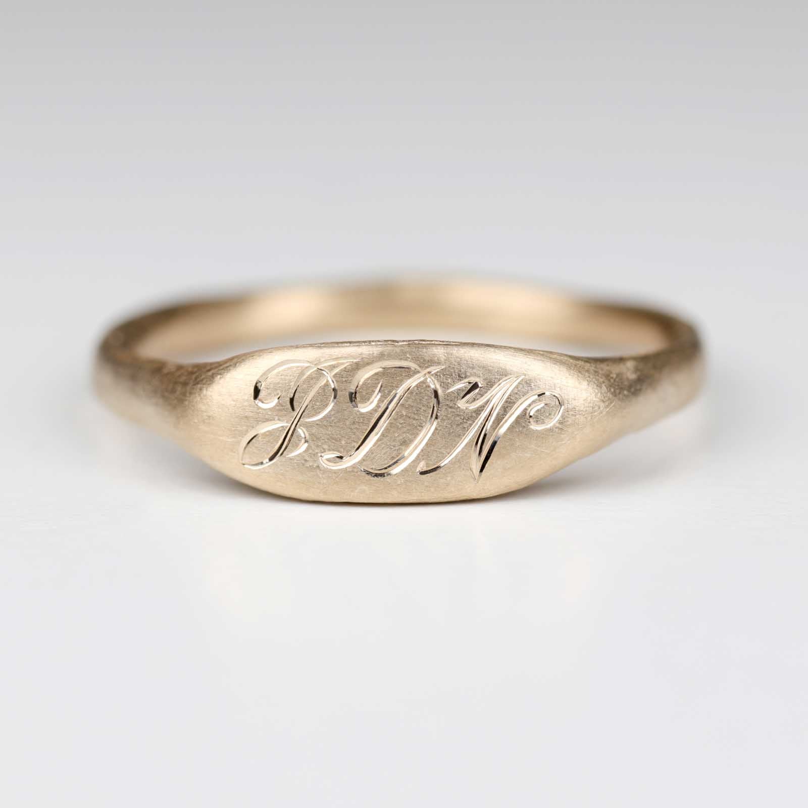 Hand-engraved Initial Gold Ancient Signet RIng