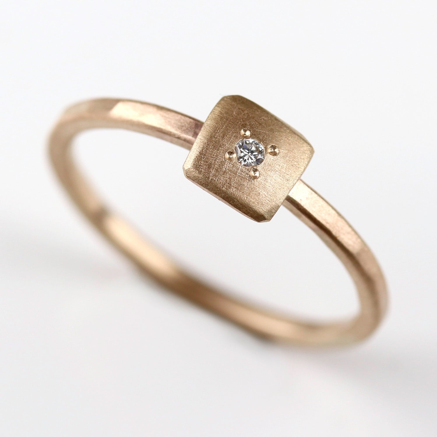 • Pin-set Diamond Yellow Gold Stacking Ring