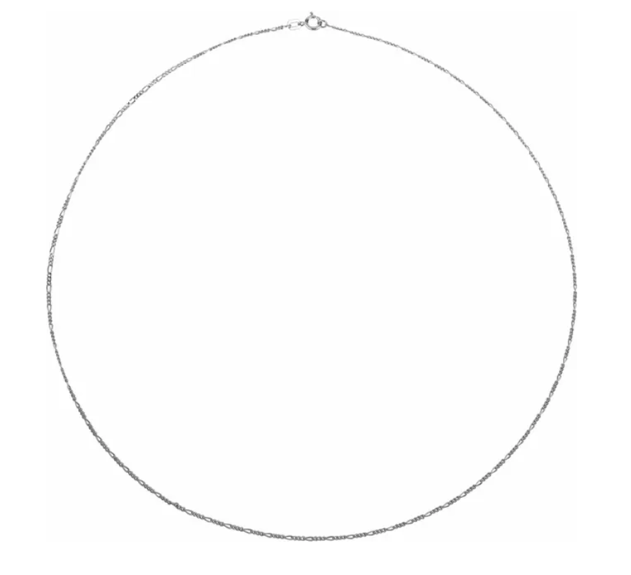 . 14k White Gold 1.28mm Figaro Chain