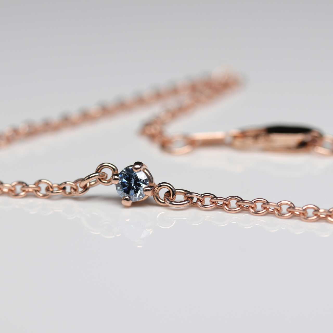 . 14k Rose Gold Something Blue Bracelet with 3mm Bezel-set Lab-grown Blue Diamond