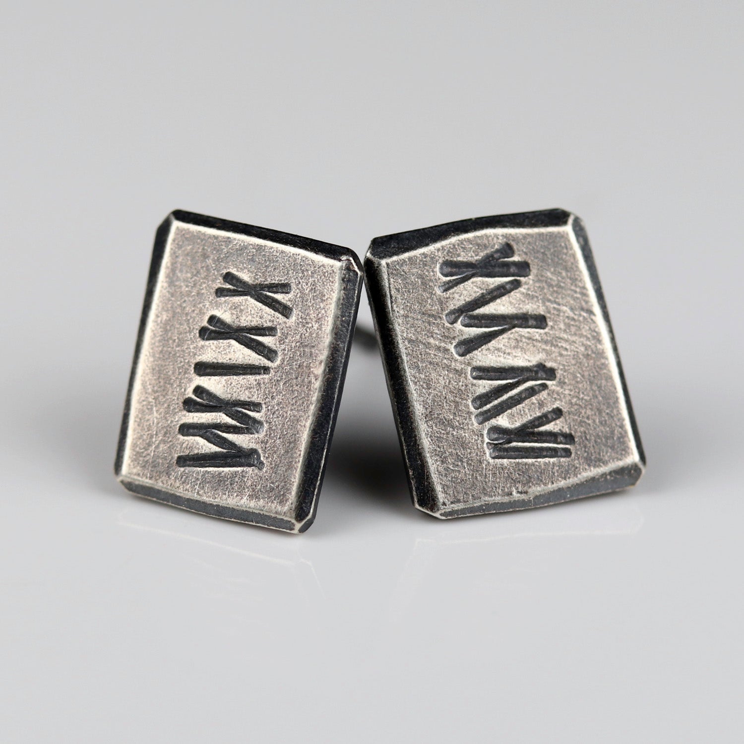 • Sterling Silver Hash Mark Stud Earrings