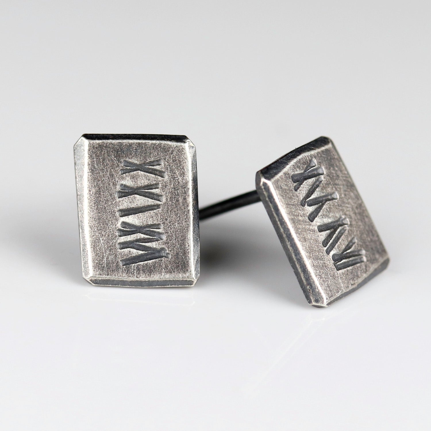 • Sterling Silver Hash Mark Stud Earrings
