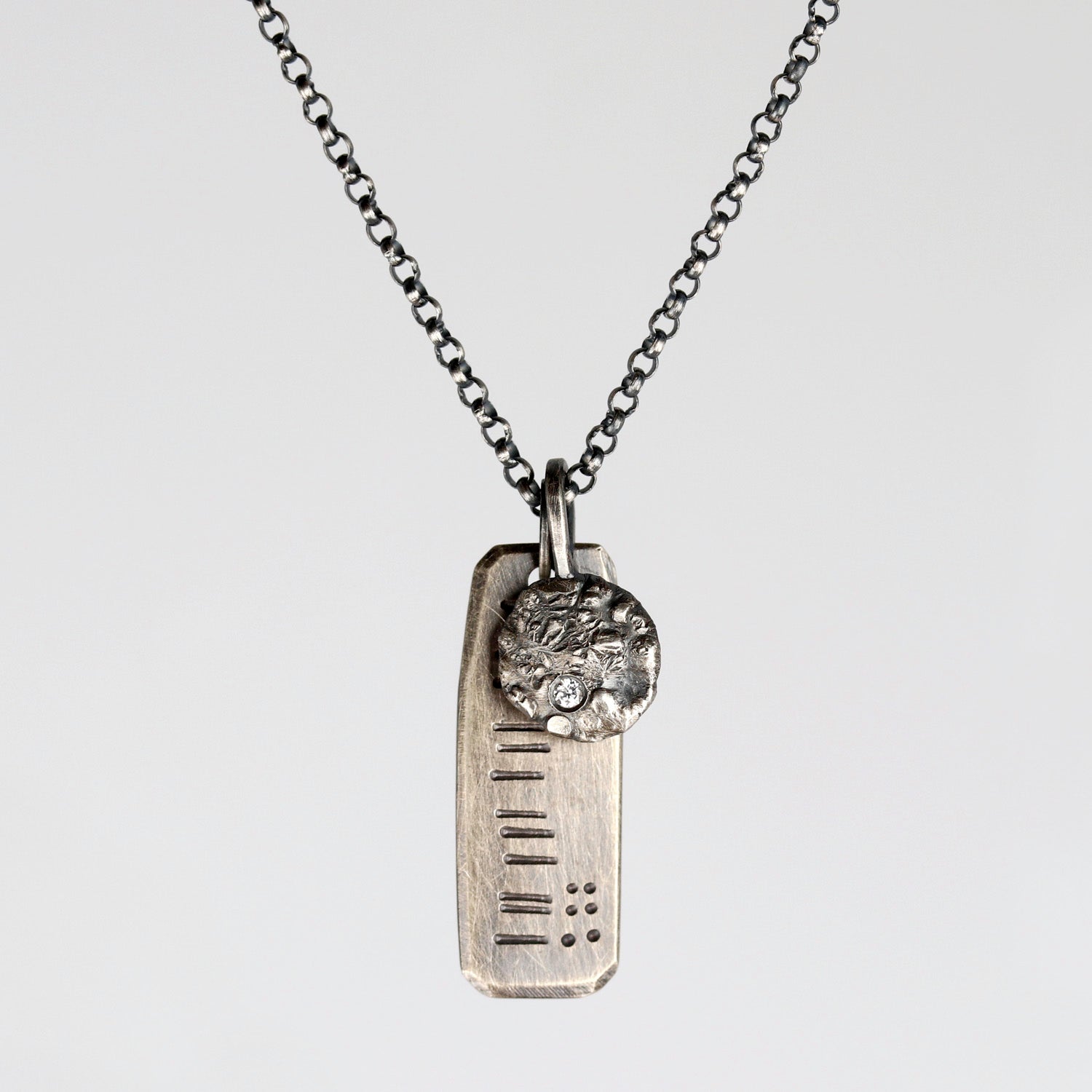 • Silver & Diamond Tag & Charm Necklace