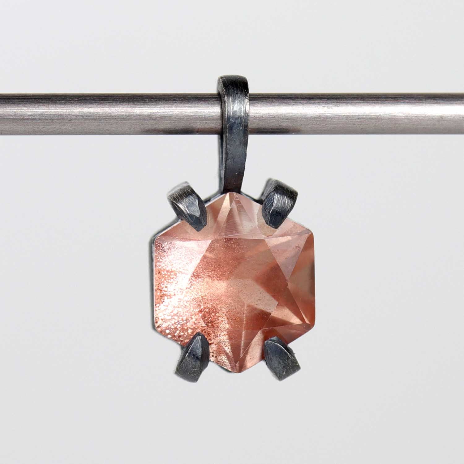 . Prong-set Silver and 6mm Hexagon Oregon Sunstone Pendant
