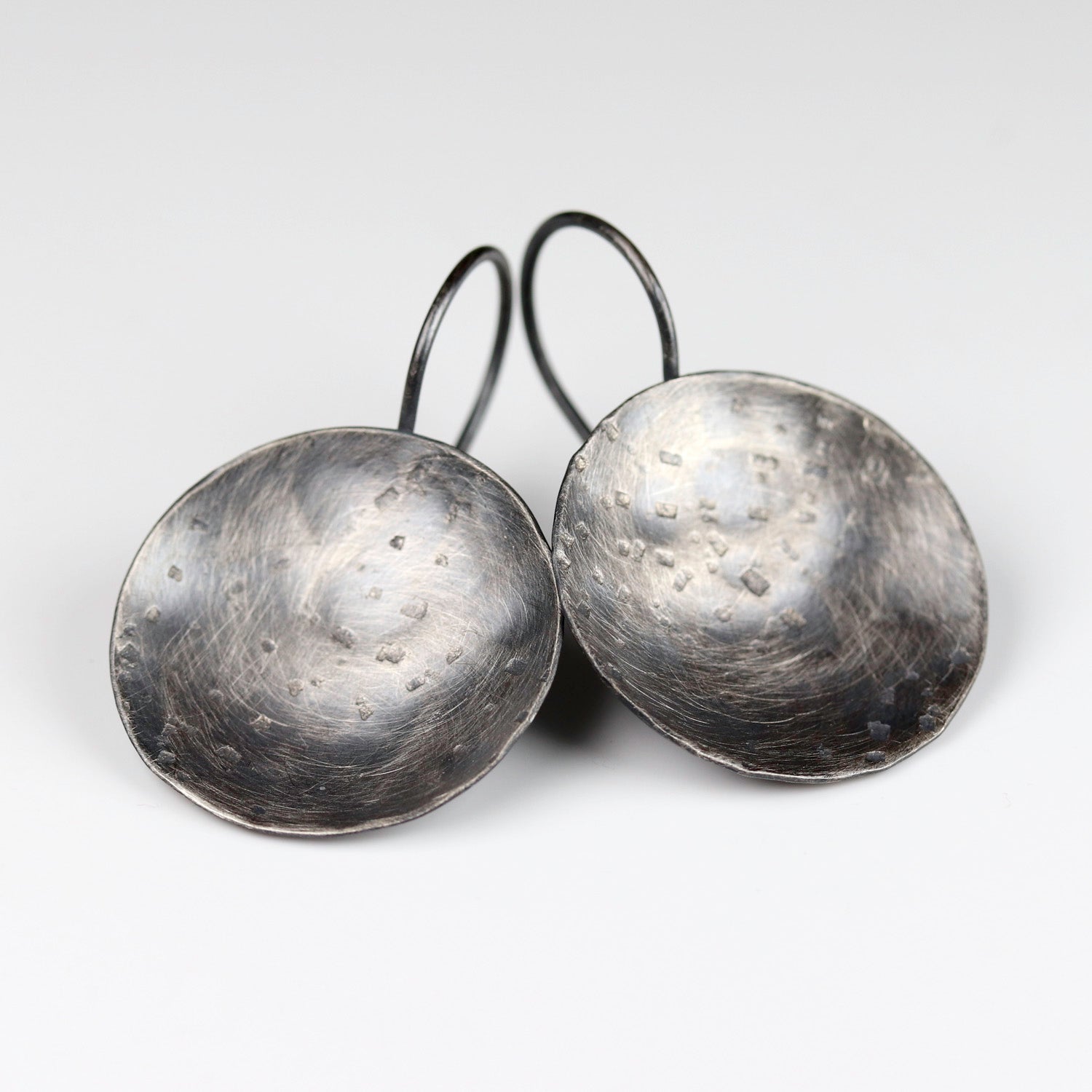 • Textured Dish Silver Drop Earrings