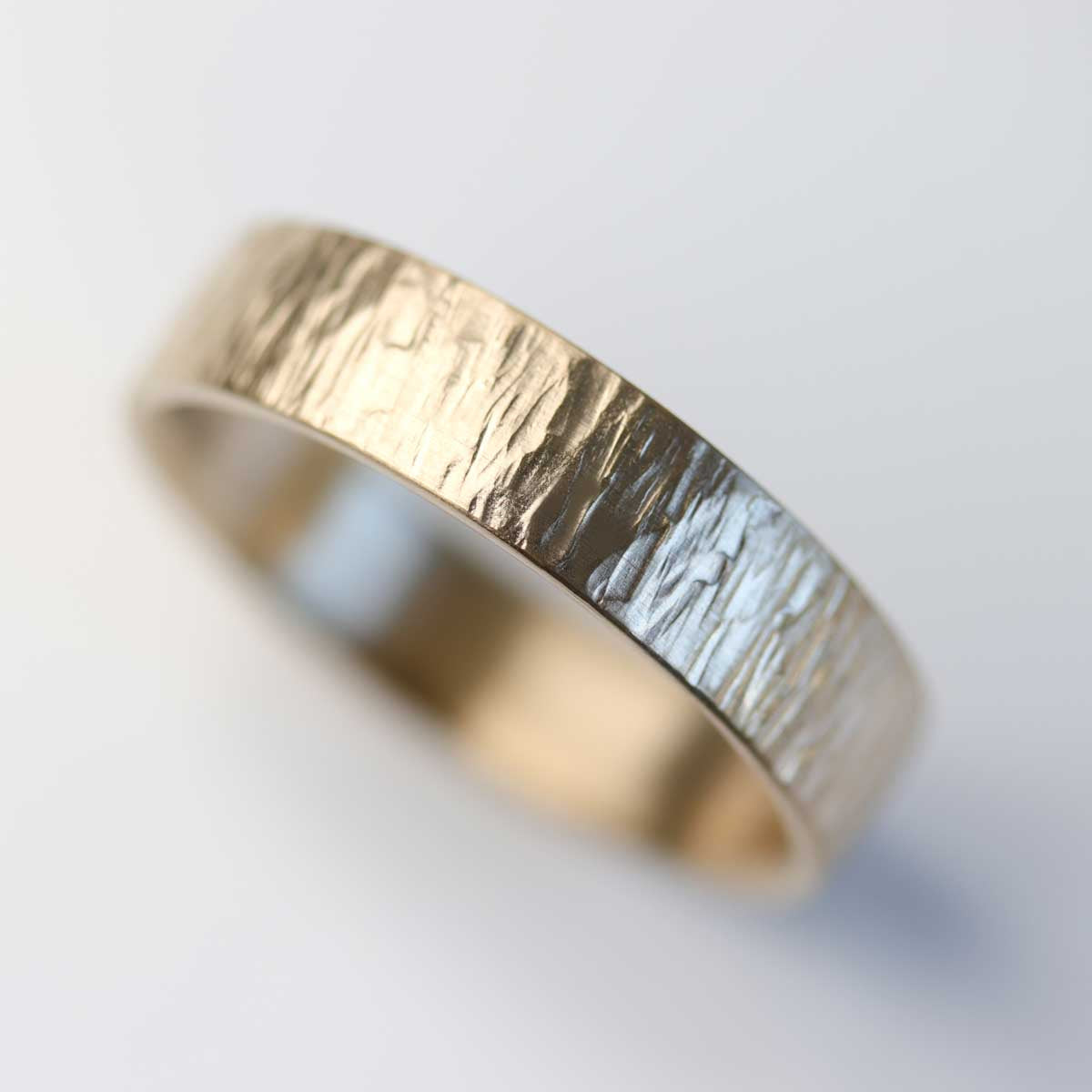 5mm Wide 14k Yellow Gold Wood Textured Band