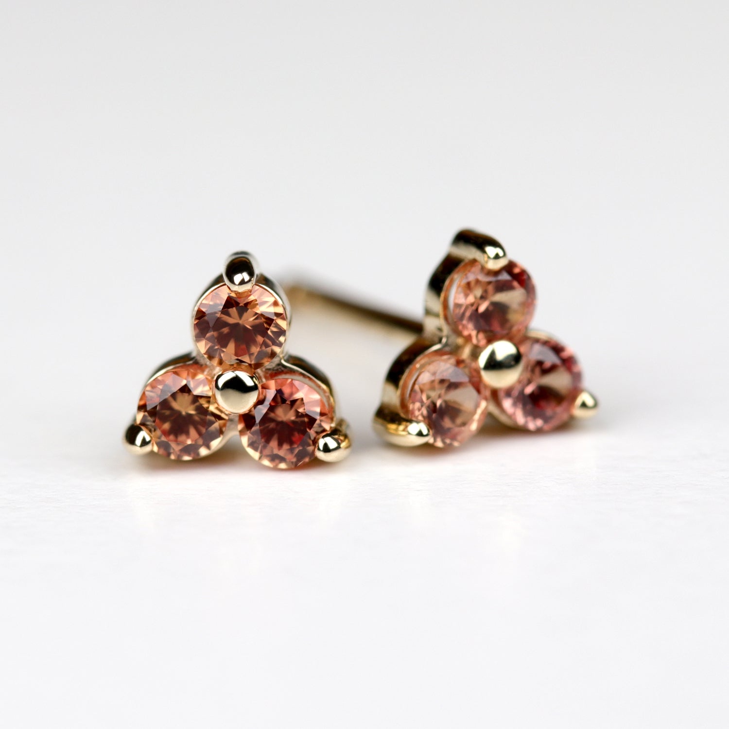 . Orange Sapphire Three Stone Post Earrings