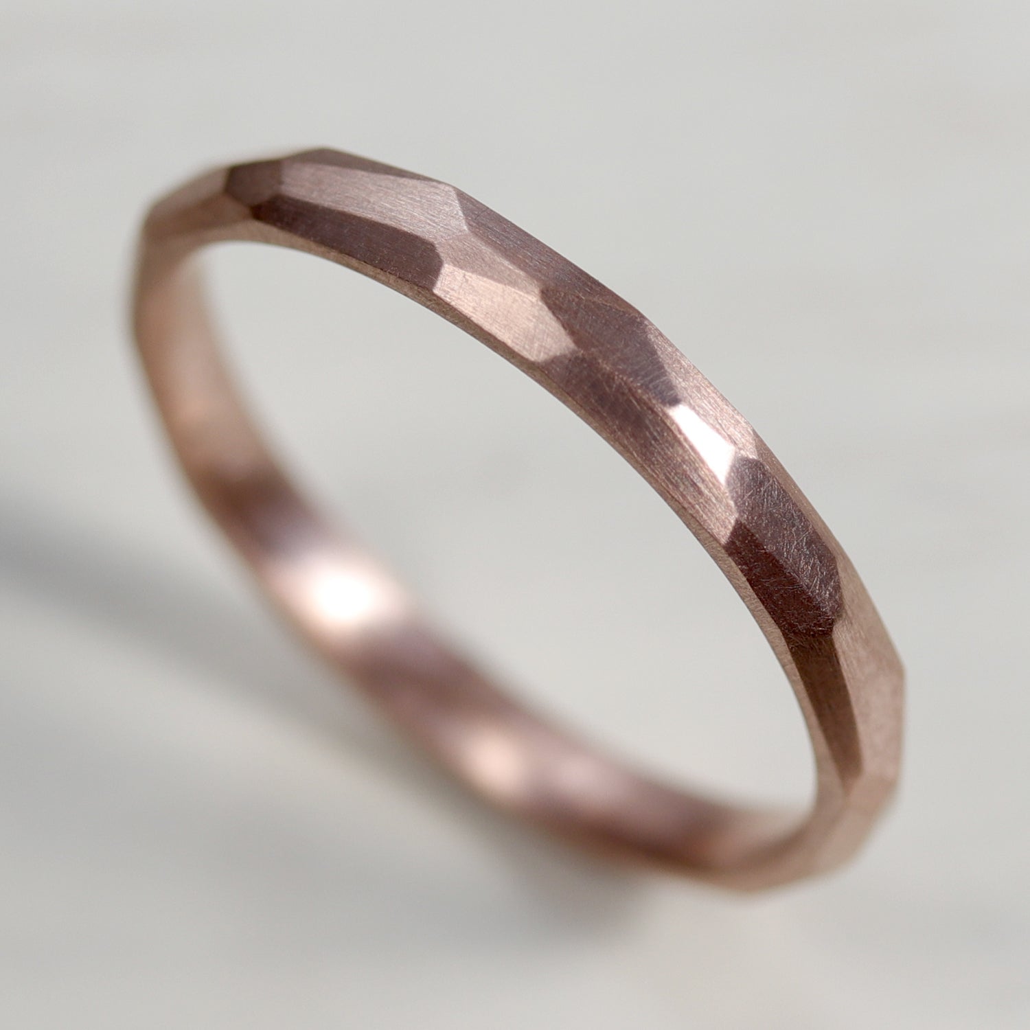 Narrow Faceted Wedding Band •