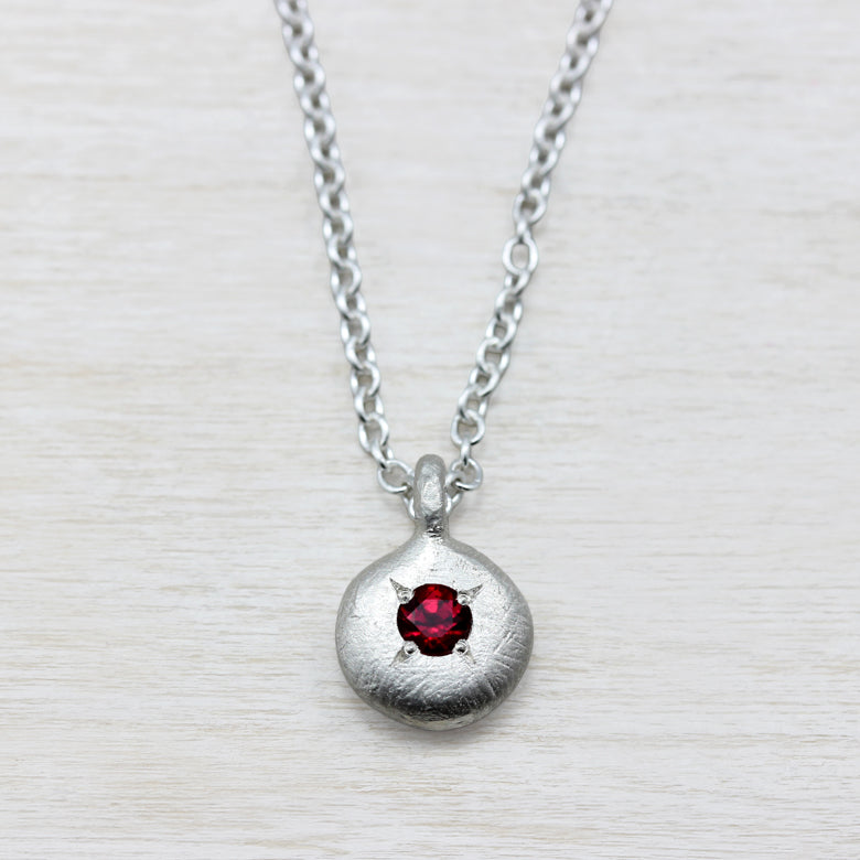 Pendant Necklace with 3mm Chatham Ruby, Engagement Ring - Aide-mémoire Jewelry