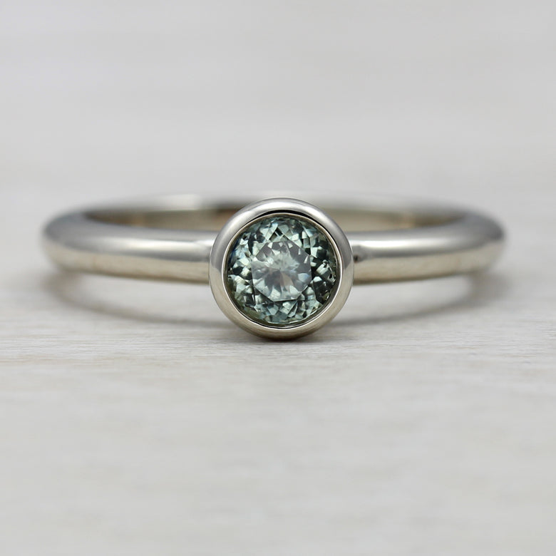 White Gold Solitaire with Fair Trade Aqua Blue Malawi Sapphire, Engagement Ring - Aide-mémoire Jewelry