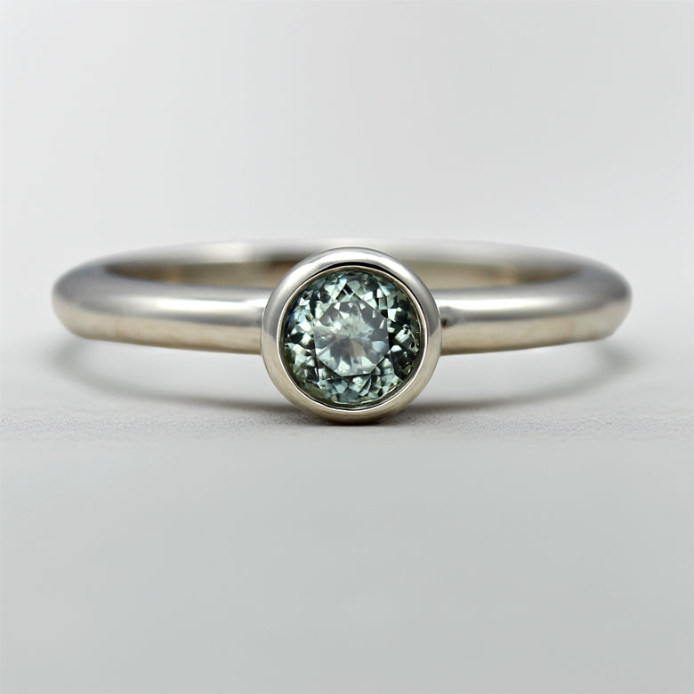 White Gold Solitaire with Fair Trade Aqua Blue Malawi Sapphire, Engagement Ring - Aide-mémoire Jewelry