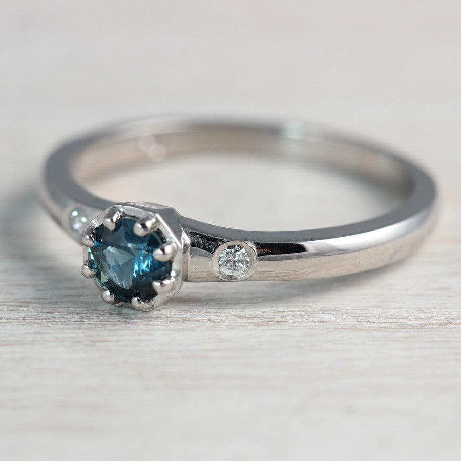 Solitaire with Denim Blue Sapphire, Engagement Ring - Aide-mémoire Jewelry