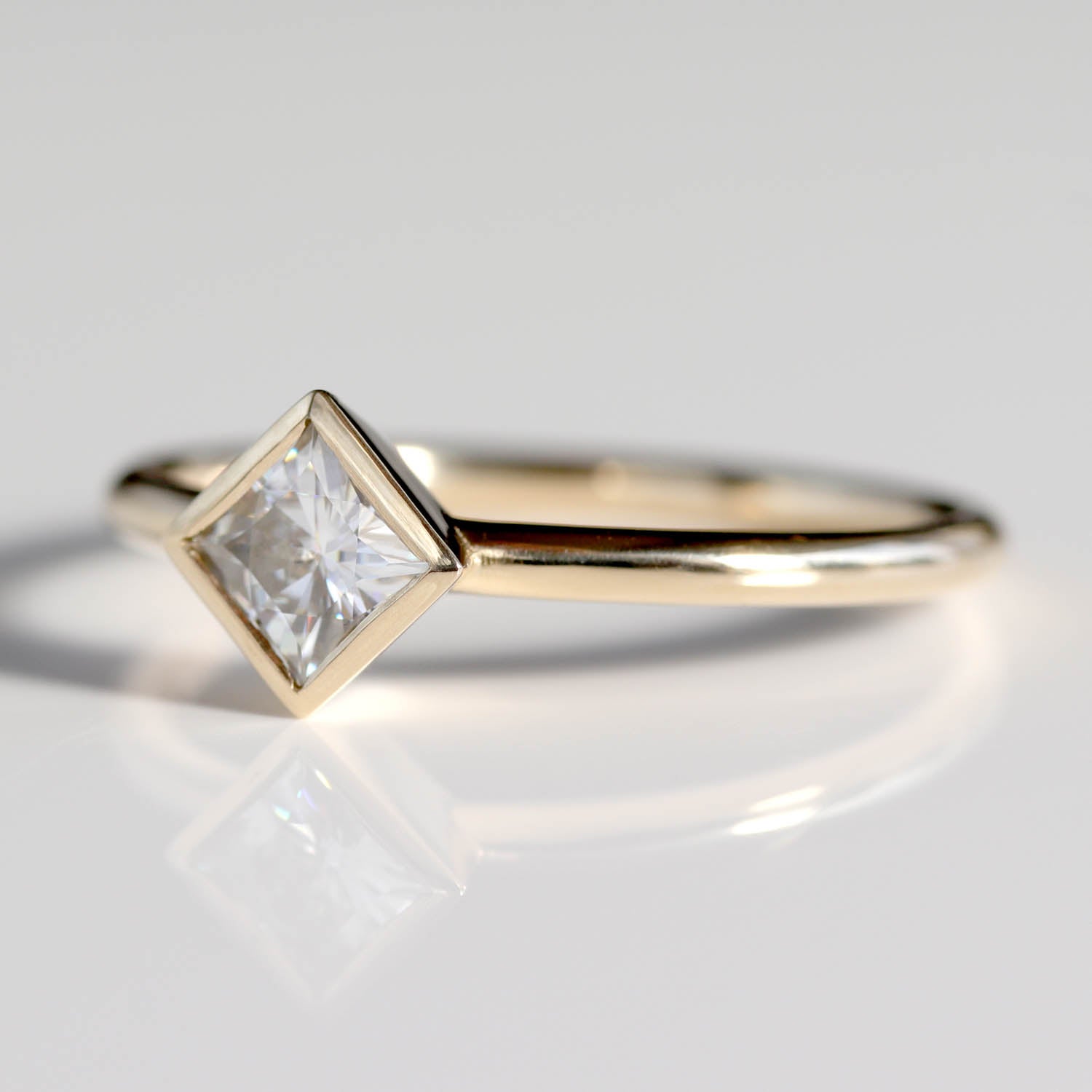 4mm Oblique Square Solitaire Engagement Ring •