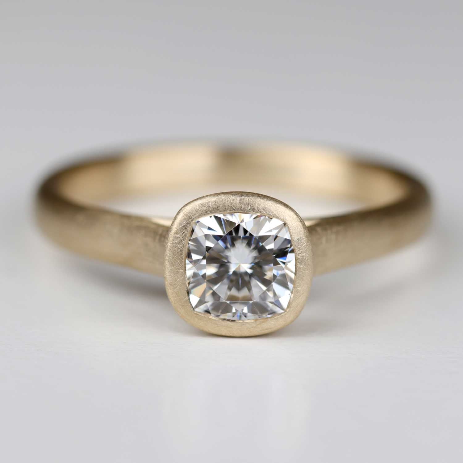 Cushion-cut Open Bezel Solitaire Engagement Ring