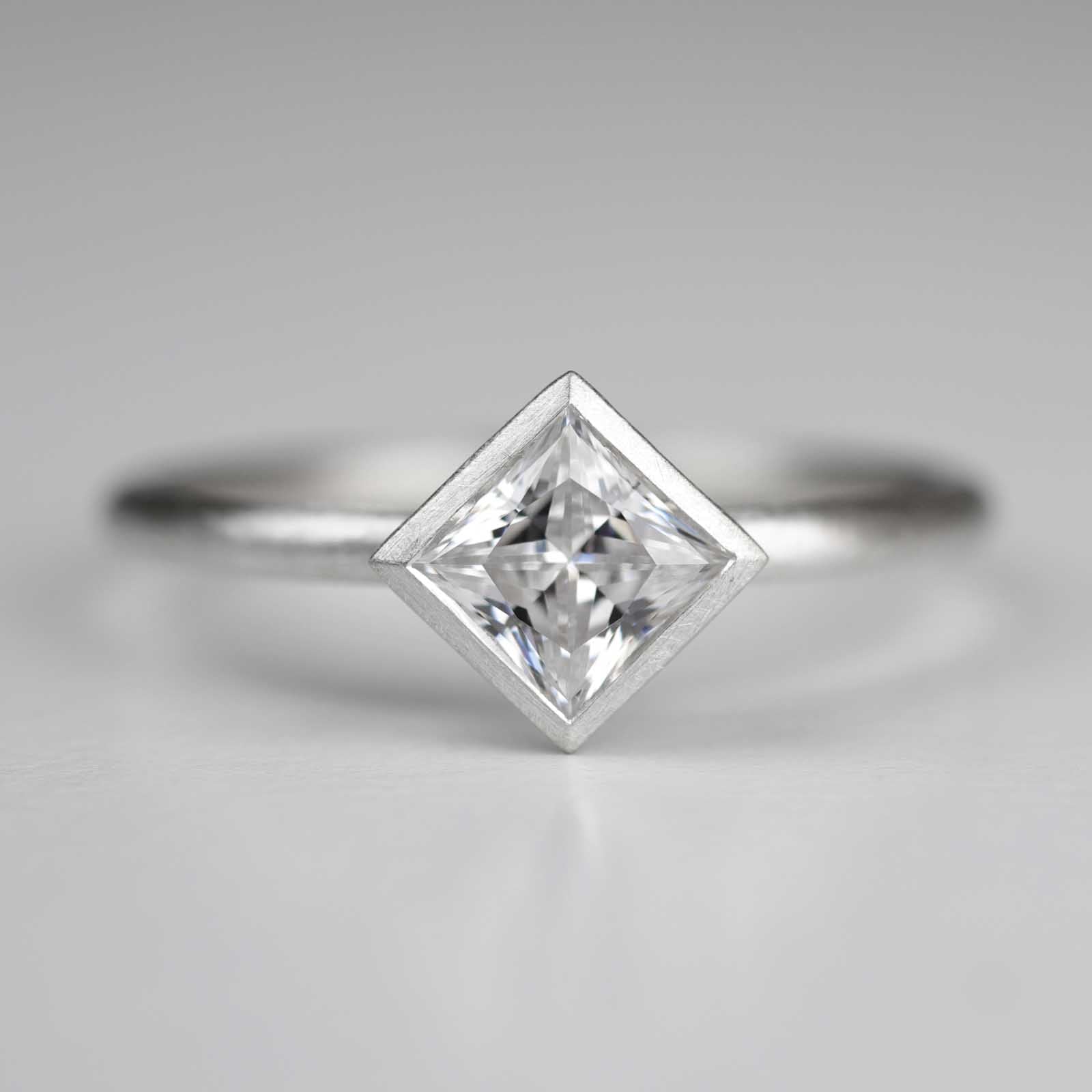 5mm Oblique Square Solitaire Engagement Ring