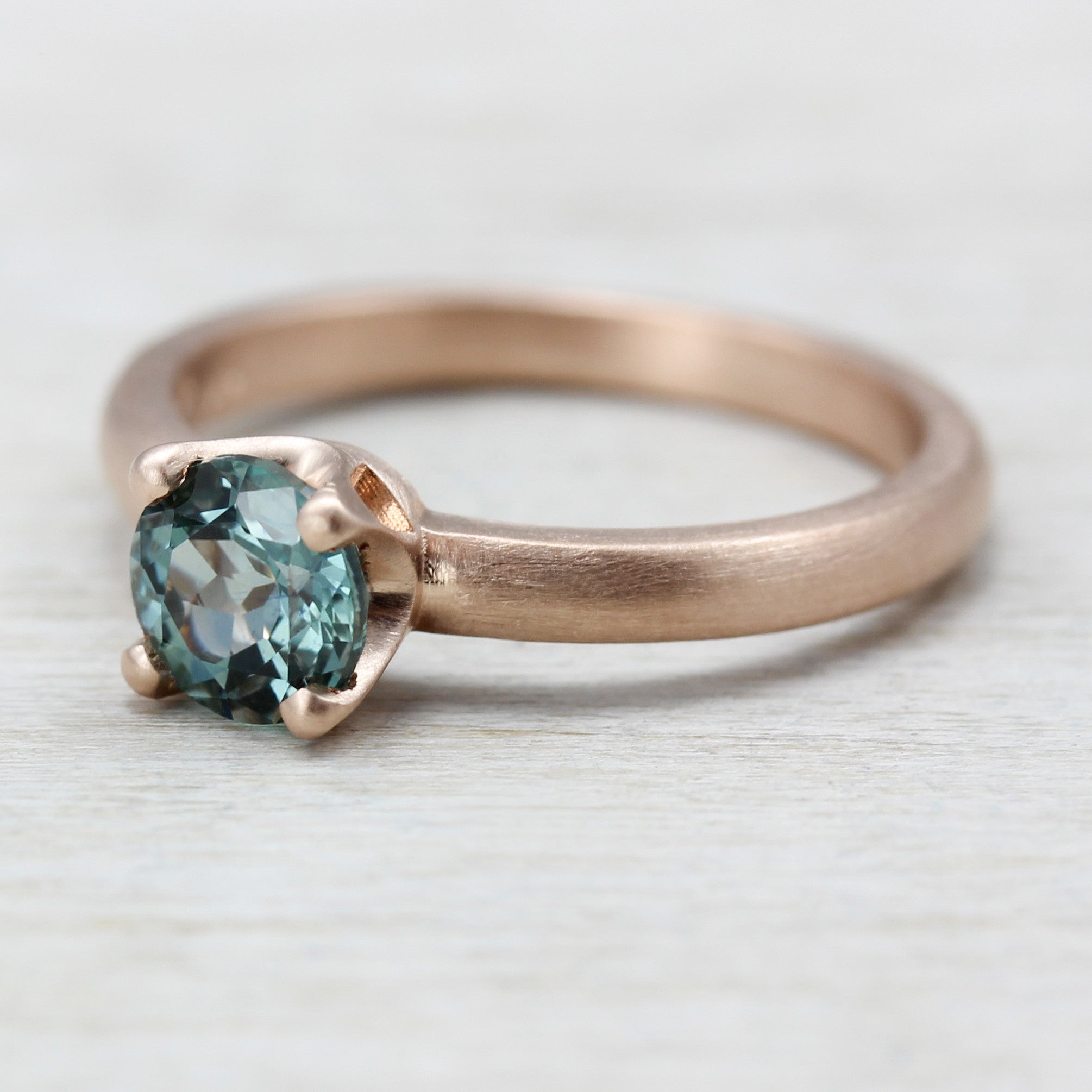 Rose Gold Crown Solitaire with Fair Trade Aqua Blue Sapphire, Engagement Ring - Aide-mémoire Jewelry