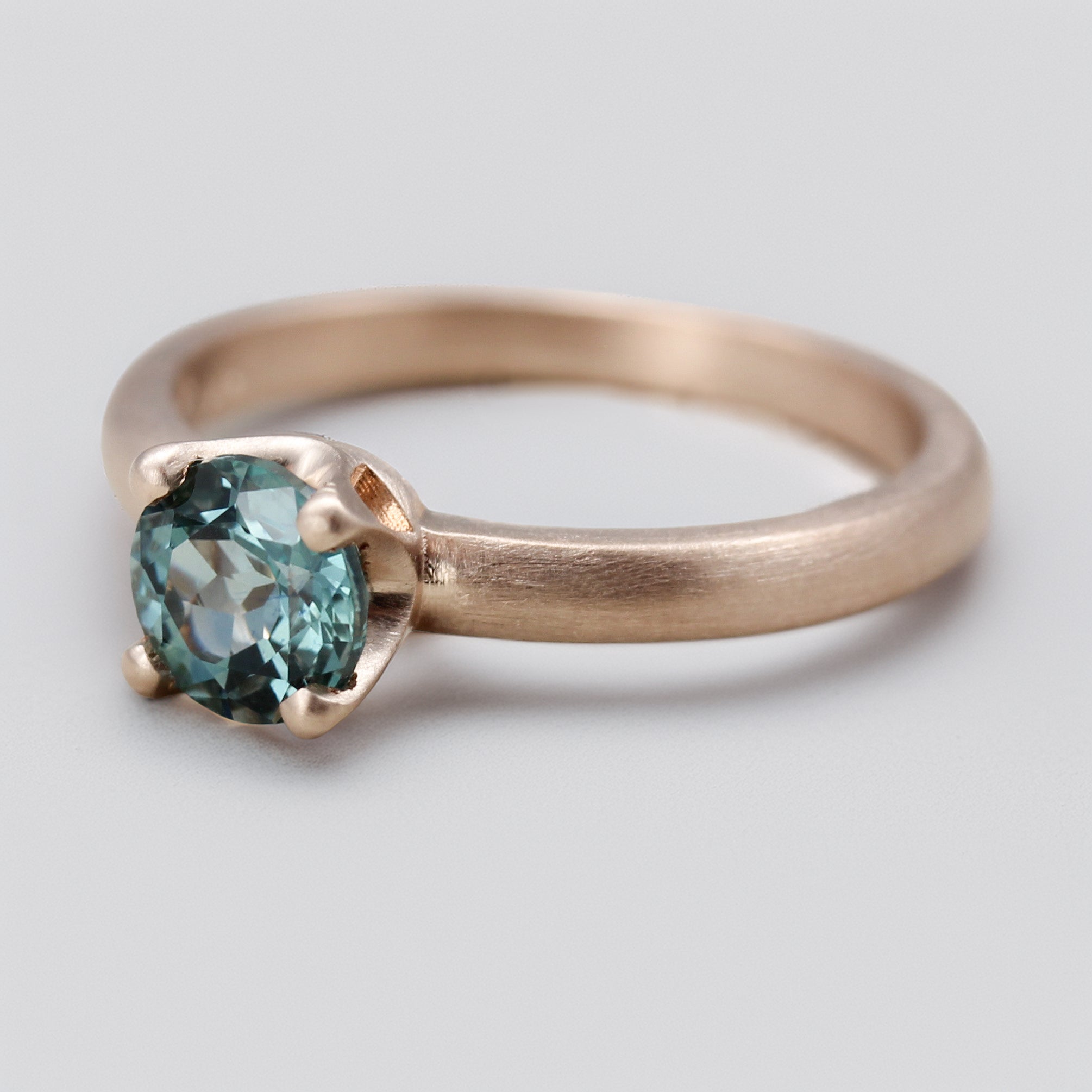 Rose Gold Crown Solitaire with Fair Trade Aqua Blue Sapphire, Engagement Ring - Aide-mémoire Jewelry