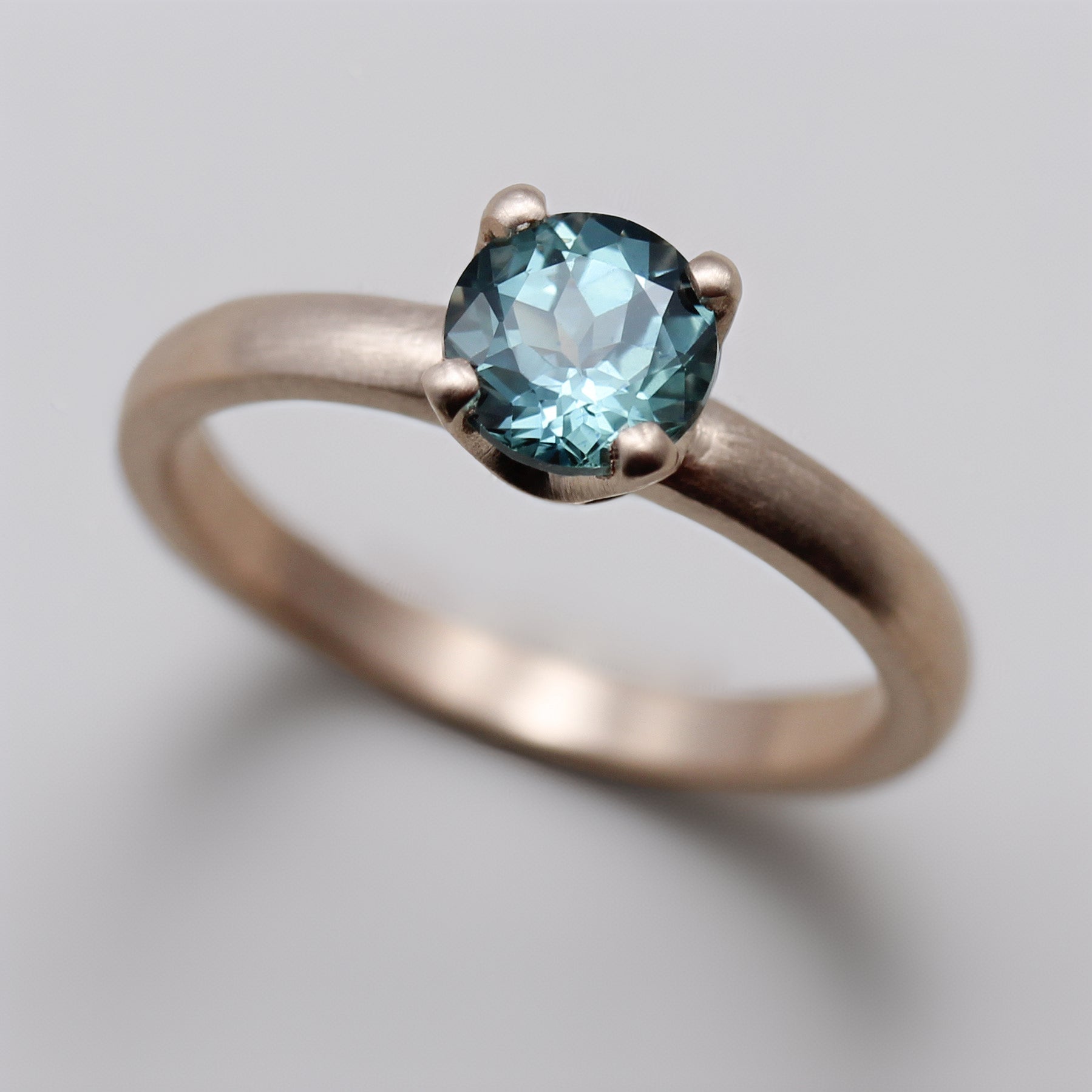 Rose Gold Crown Solitaire with Fair Trade Aqua Blue Sapphire, Engagement Ring - Aide-mémoire Jewelry