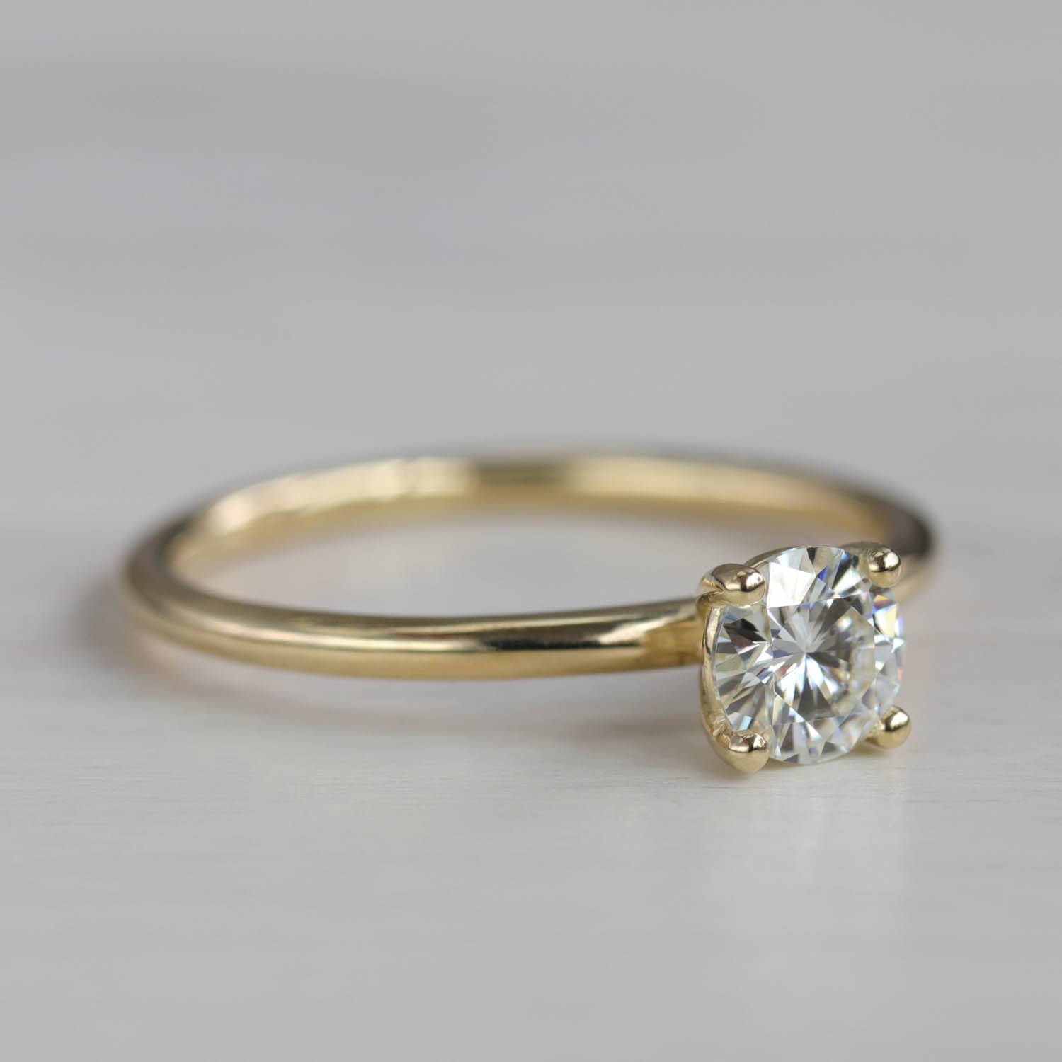 . 5mm Basket Solitaire with Moissanite in Yellow Gold