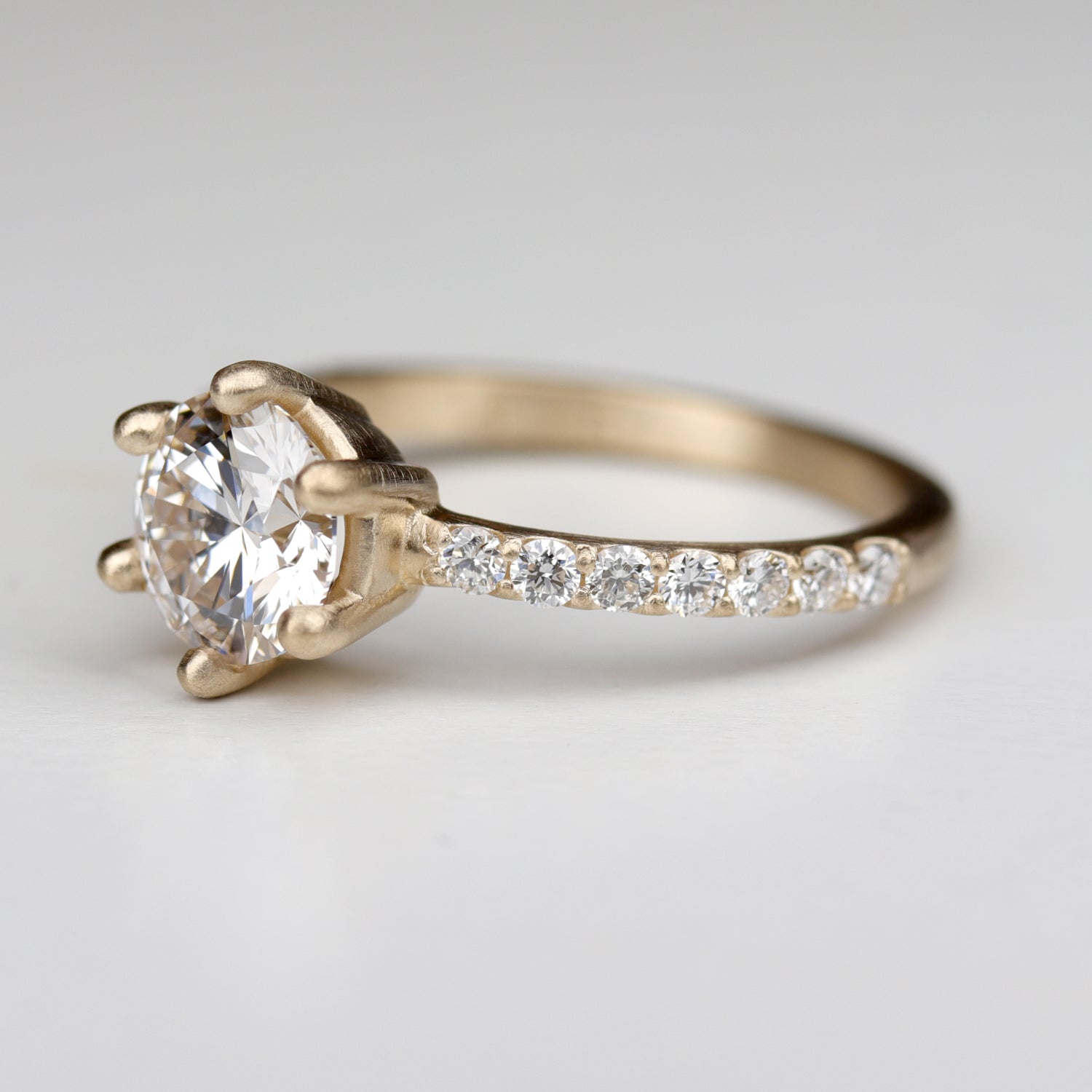 Low Base Six-Prong Pave Solitaire