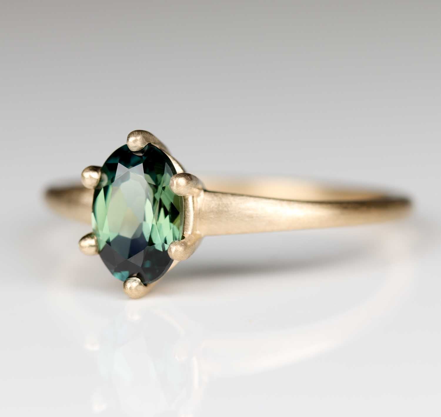 7x5mm Oval Australian Sapphire Six-Prong Solitaire Yellow Gold