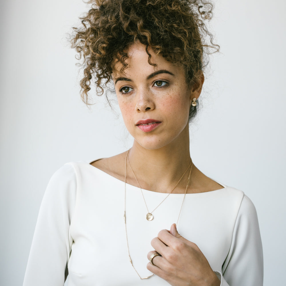 Double Sculpted Disc Diamond Dangle Earrings, Earrings - Aide-mémoire Jewelry