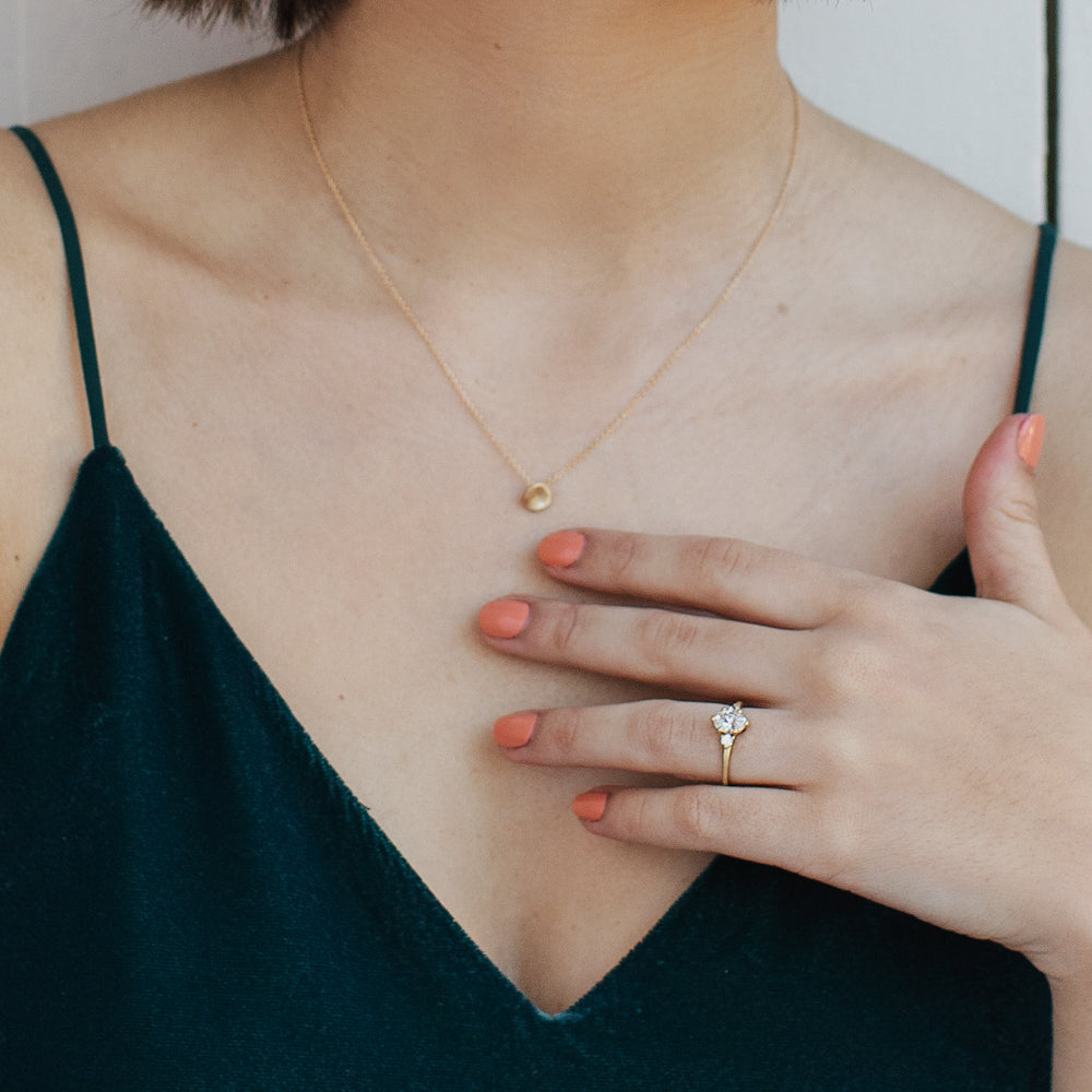 Prong-set Oval Three Stone Ring, Multistone Engagement Ring, Dainty Gold Ring — Aide-memoire Jewelry