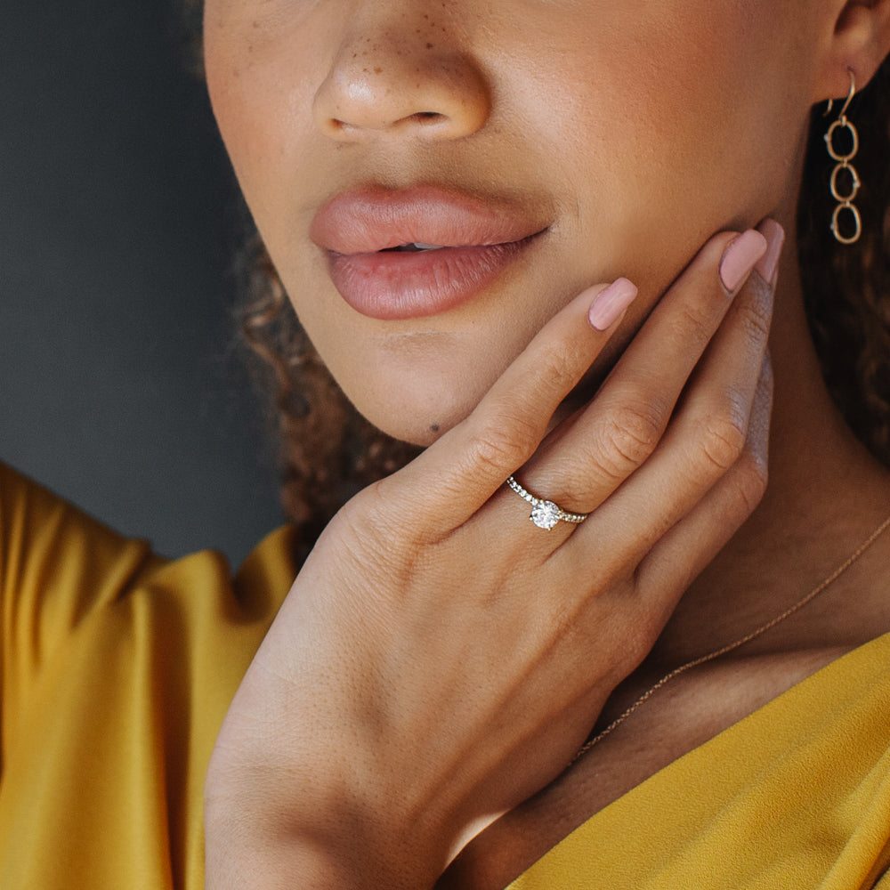 Women's Pave Basket Solitaire Engagement Ring, prong set solitaire ring - Aide-memoire Jewelry