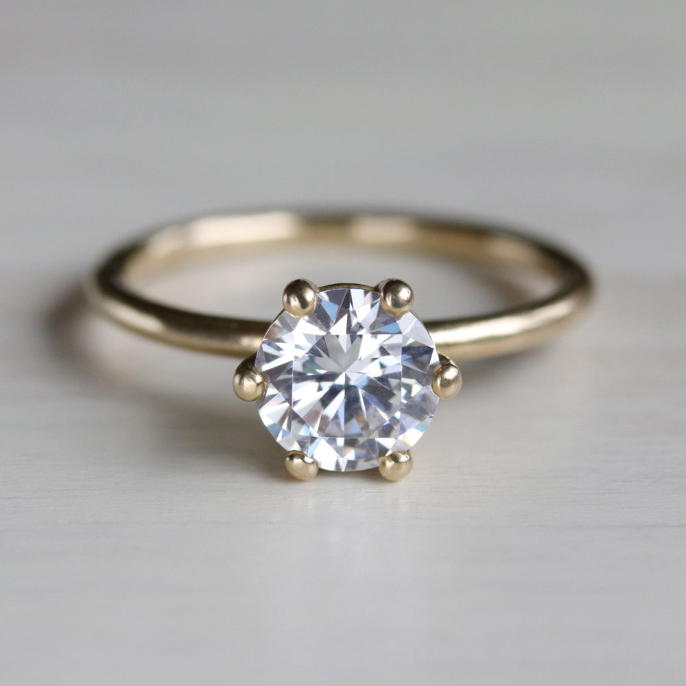 Women's Six-Prong Basket Solitaire Engagement Ring, prong set solitaire ring - Aide-memoire Jewelry