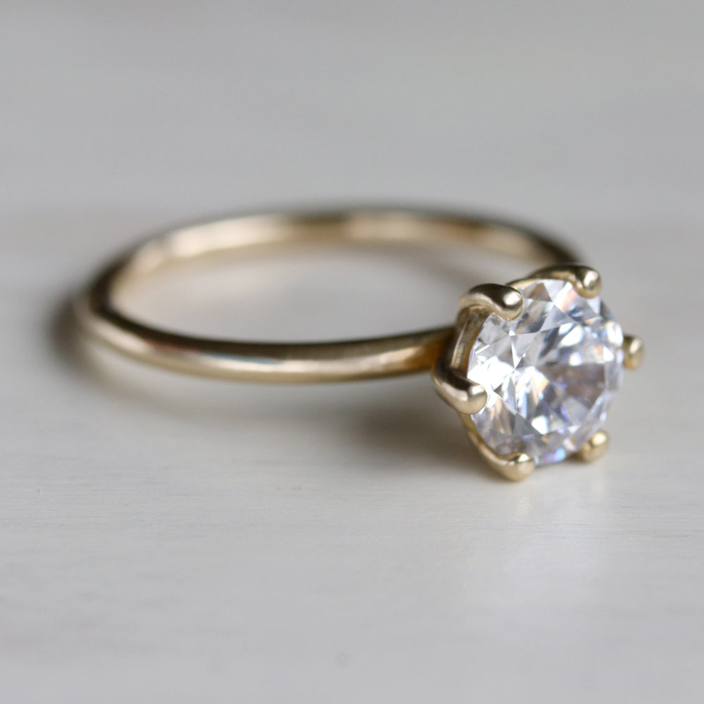 Women's Six-Prong Basket Solitaire Engagement Ring, prong set solitaire ring - Aide-memoire Jewelry