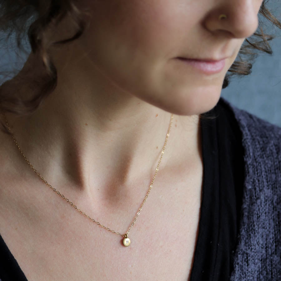 Small Smooth Bead Set Diamond Pendant Necklace, Women's Necklaces - Aide-mémoire Jewelry