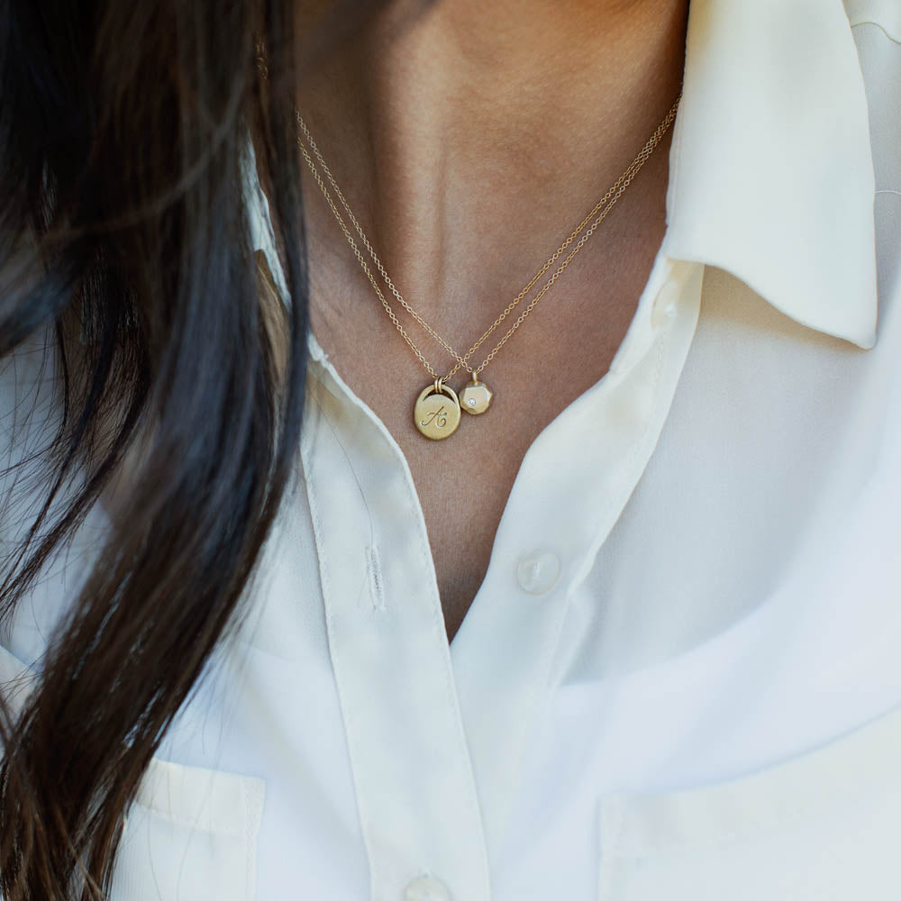 Diamond Round Faceted Pendant, Necklace - Aide-mémoire Jewelry