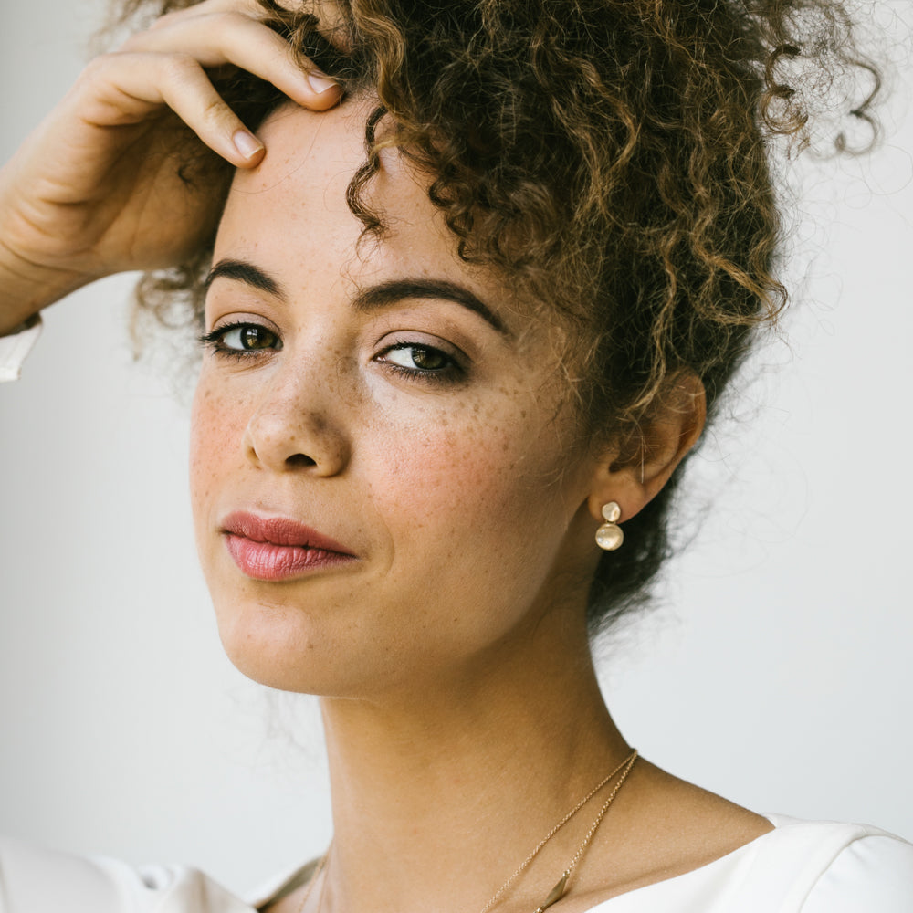 Double Sculpted Disc Diamond Dangle Earrings, Earrings - Aide-mémoire Jewelry