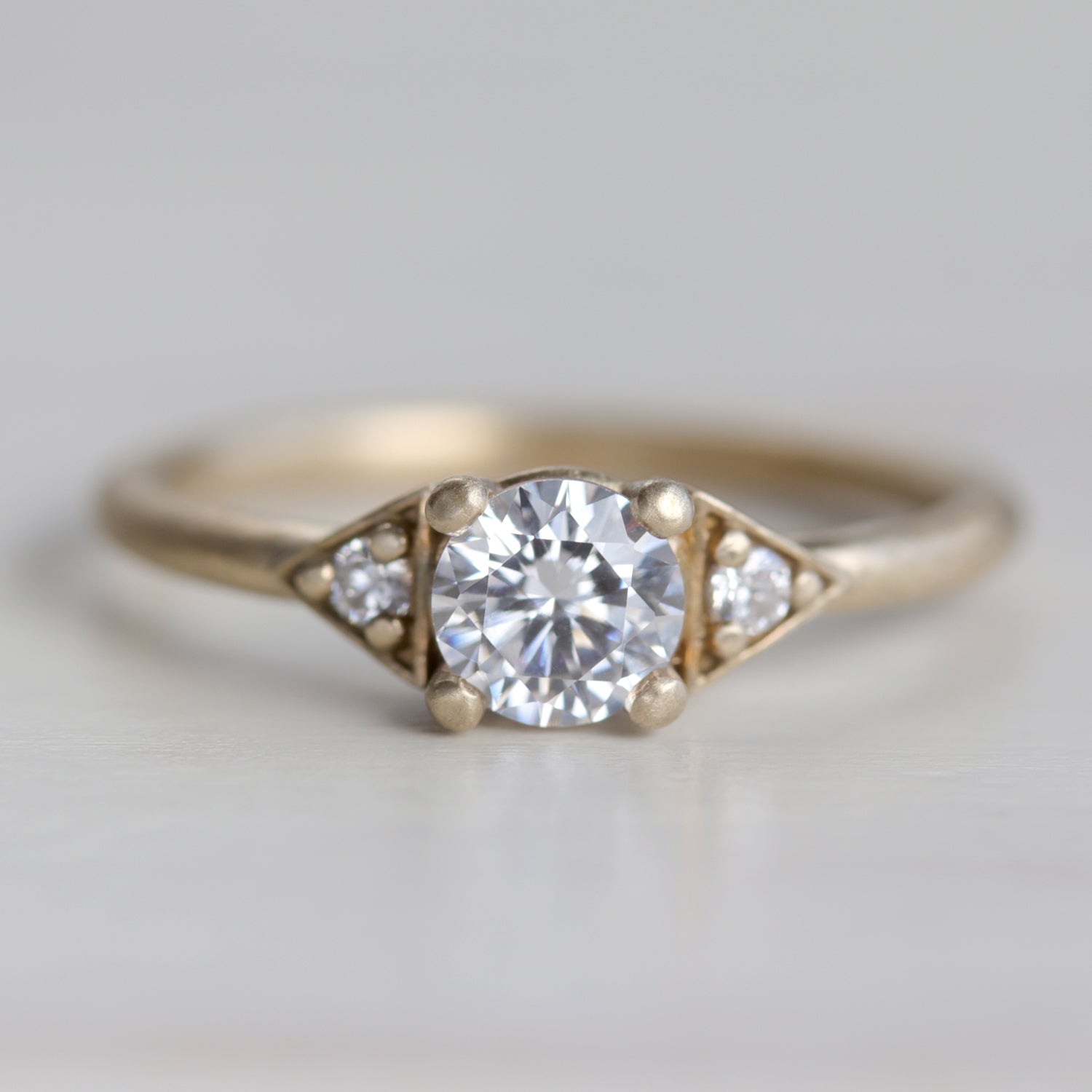 Prong-set Deco Three Stone Engagement Ring, Women's Engagement Ring - Aide-mémoire Jewelry