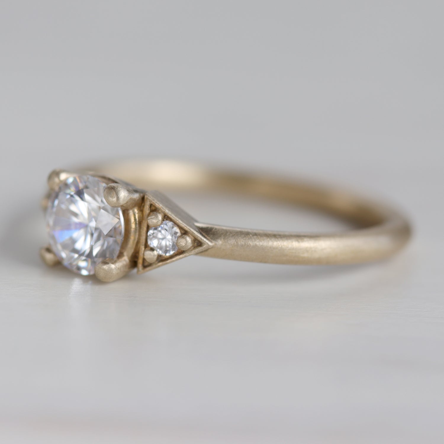 Prong-set Deco Three Stone Engagement Ring, Women's Engagement Ring - Aide-mémoire Jewelry