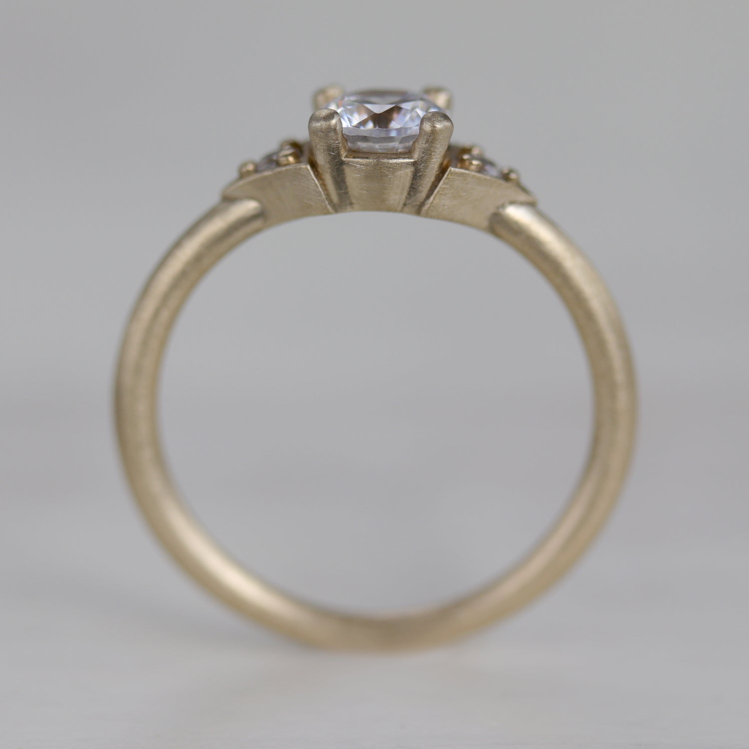 Prong-set Deco Three Stone Engagement Ring, Women's Engagement Ring - Aide-mémoire Jewelry