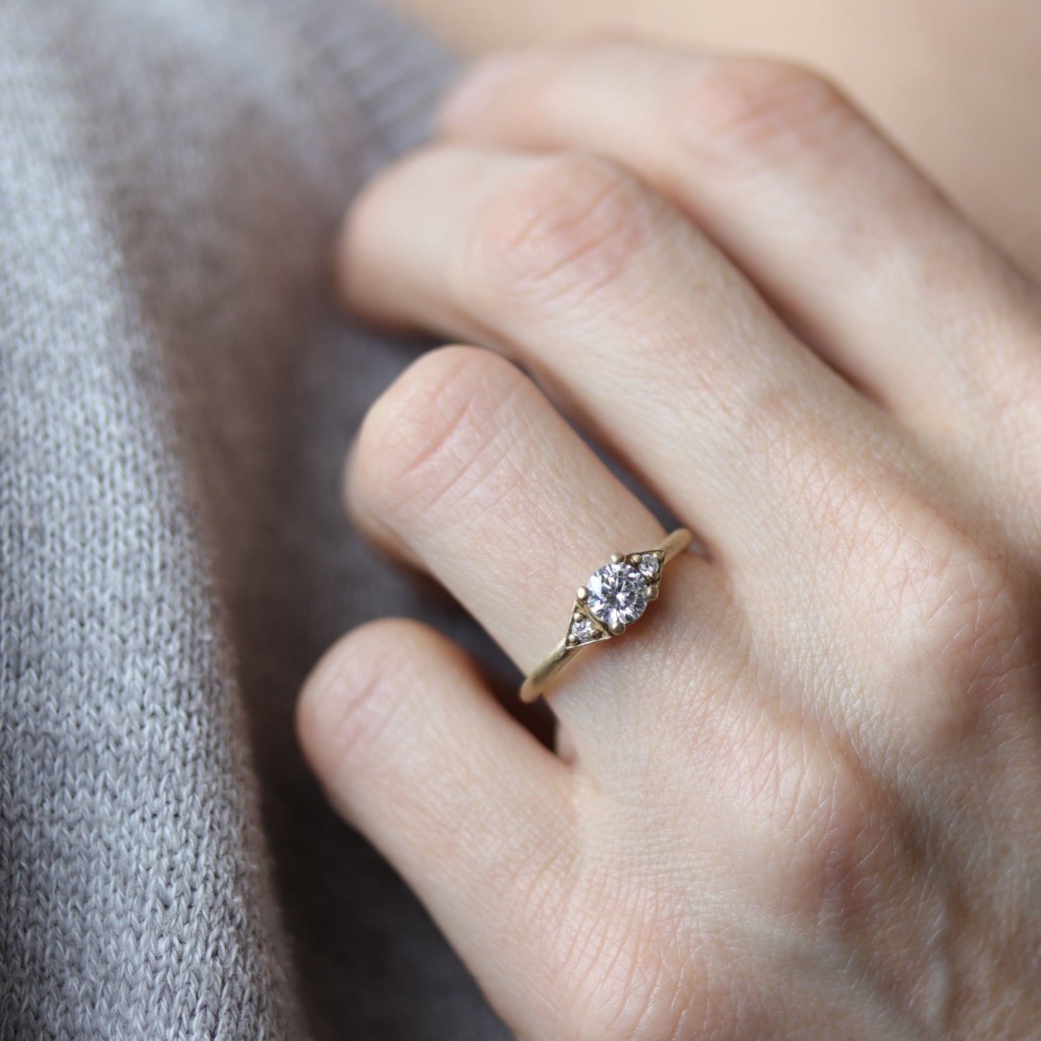 Prong-set Deco Three Stone Engagement Ring, Women's Engagement Ring - Aide-mémoire Jewelry