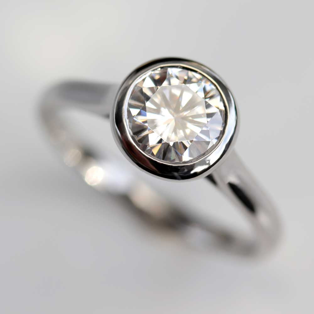 Round Brilliant Cut Open Bezel Solitaire Engagement Ring