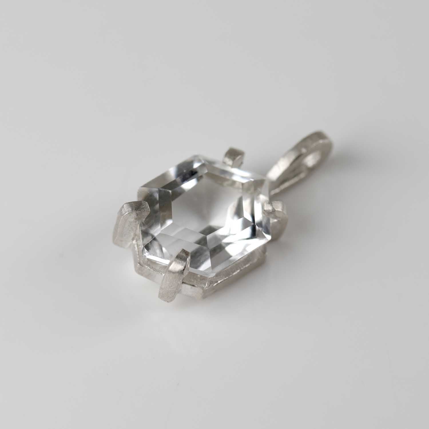 . Prong-set Silver and Hexagon Arkansas Quartz Pendant