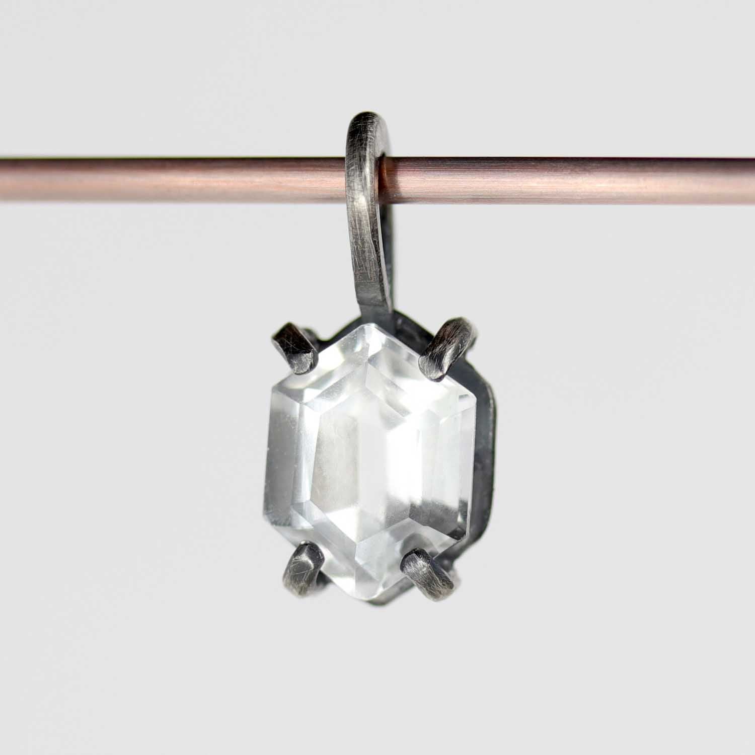 . Prong-set Silver and Hexagon Arkansas Quartz Pendant