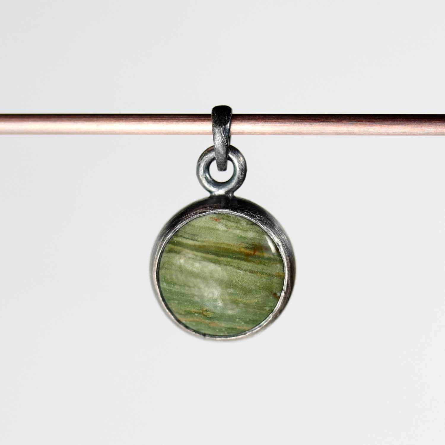 . Bezel-set Sterling Silver Gray/Green Jasper Pendant