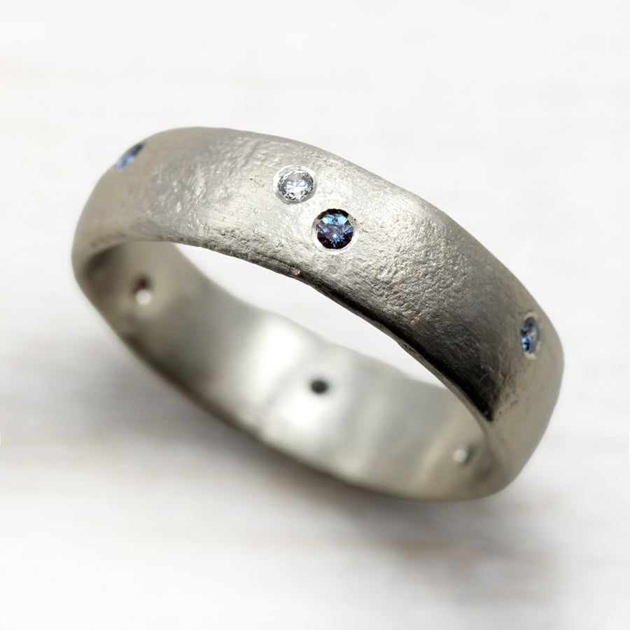 Chunky Ancient Ring with Flush Set Stones, Wedding Band - Aide-mémoire Jewelry